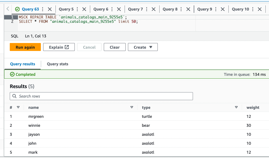 Athena SQL Result