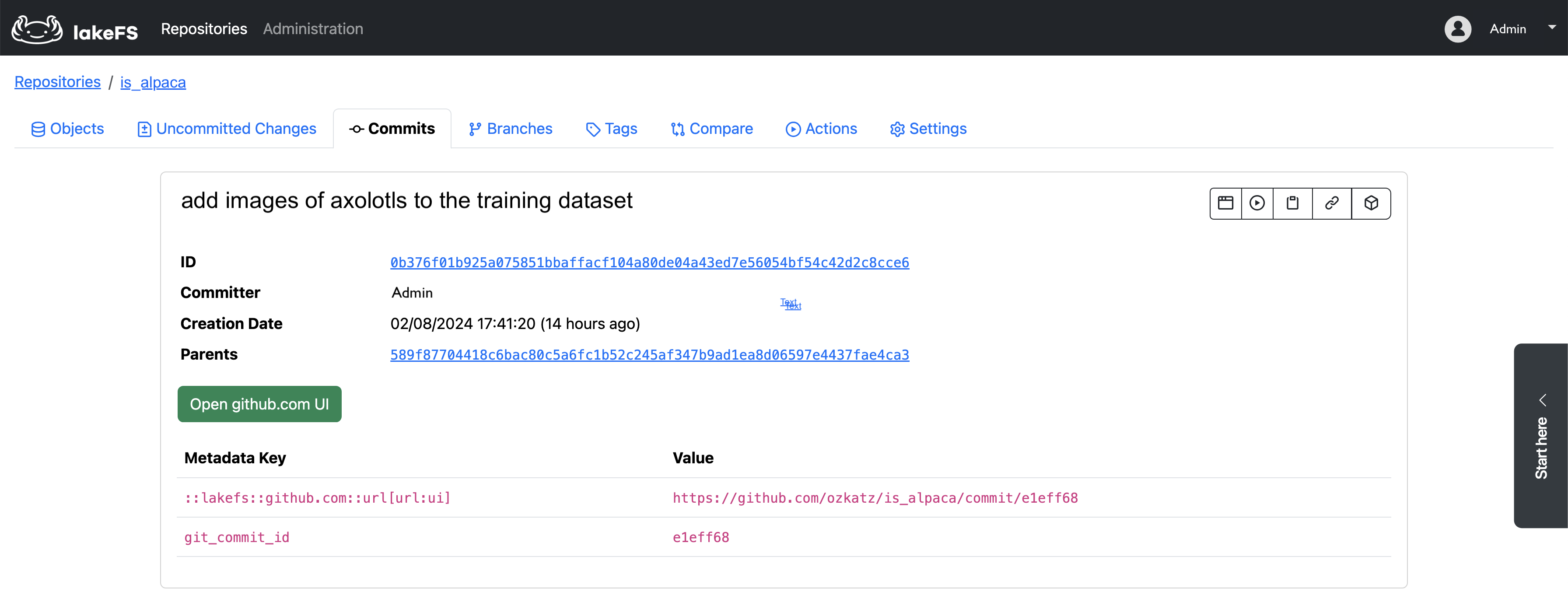 git metadata in lakeFS